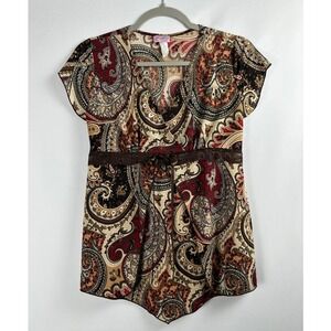 Vintage Y2K Julie's Closet Paisley Babydoll Maternity Top M Brown Boho 2000s